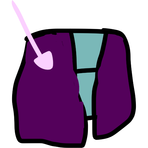 a window with large purple curtains over it, and a pink arrow pointing to the curtain